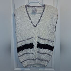 Vintage Sweater Vest White and Black V-Neck Knit